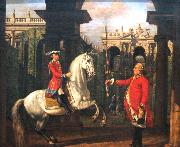 Bernardo Bellotto Pulkownik Piotr Konigsfels udziela lekcji jazdy konnej ksieciu Jozefowi Poniatowskiemu. oil on canvas
